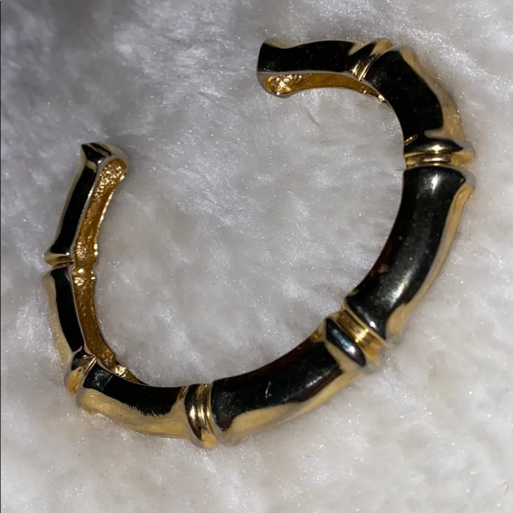 Vintage Bamboo Gold Tone metal cuff  Bangle